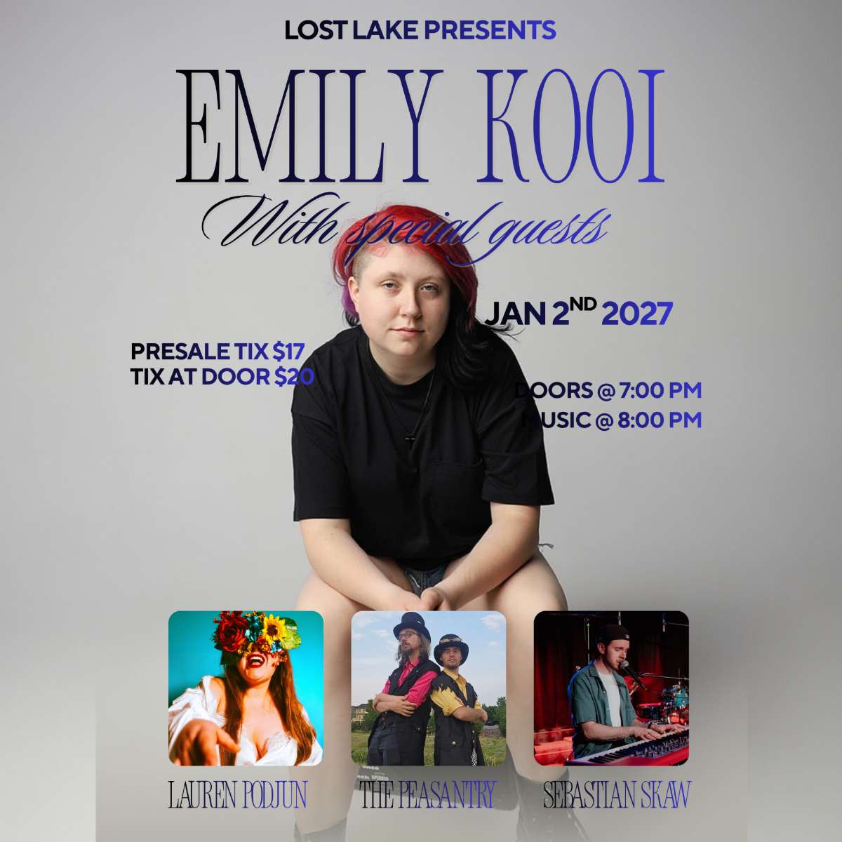 Emily Kooi w/ The Peasantry, Sebastian Skaw + Lauren Podjun